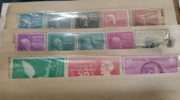 1938 Presidential Issue stamps, along with 1947, 1948, and 1945 Commemorative Issue stamps